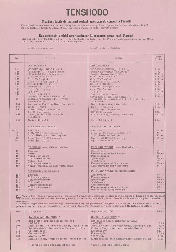 Tenshodo Preisliste 1964