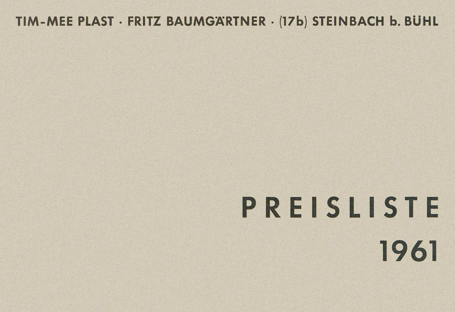 Tim-Mee Plast Preisliste 1961
