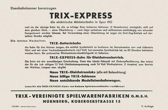 Trix Vorlagenbuch für den Elementrix 1952