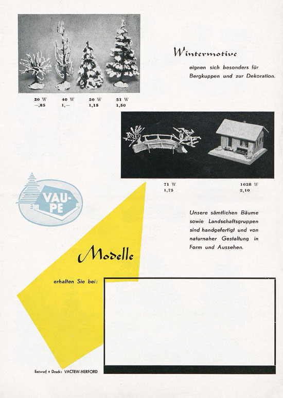 Vau-Pe Modellauswahl Zubehör 1960