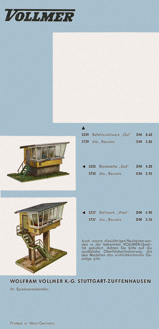 Vollmer Faltblatt Neuheiten 1961