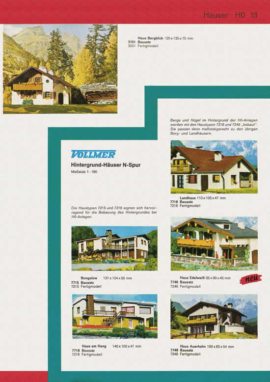 Vollmer Katalog Modelleisenbahn-Zubehör 1972-1973