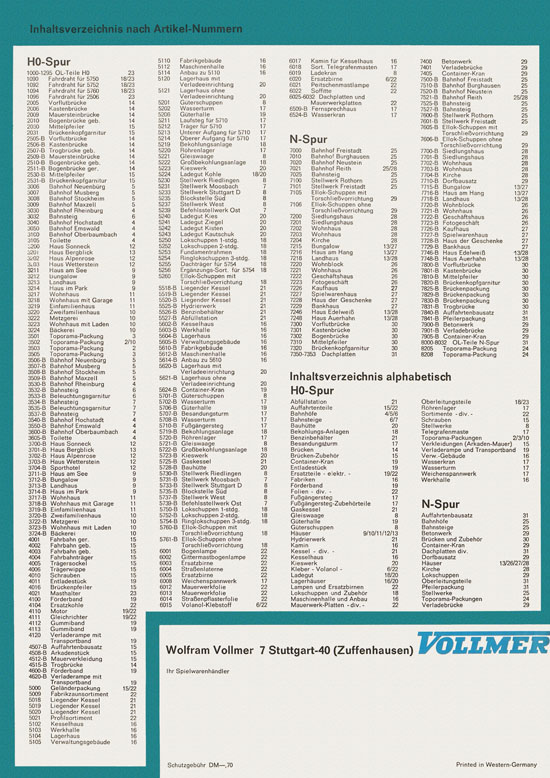 Vollmer Katalog Modelleisenbahn-Zubehör 1972-1973