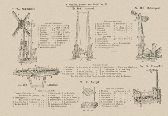 Walther Metall-Baukasten Stabil Katalog 1924