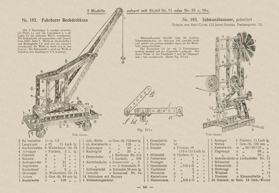 Walther Metall-Baukasten Stabil Katalog 1924