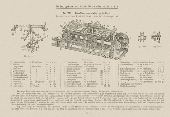 Walther Metall-Baukasten Stabil Katalog 1924