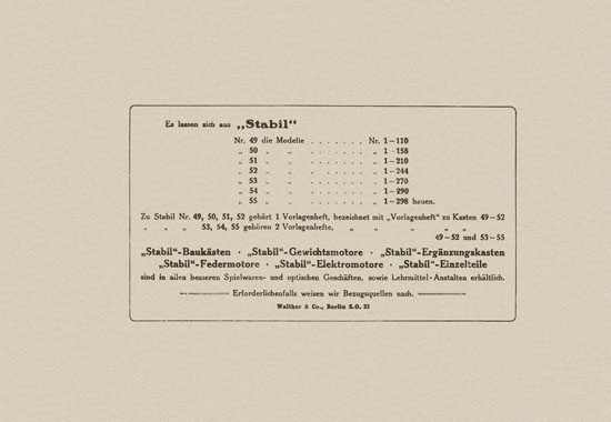 Walther Metall-Baukasten Stabil Katalog 1924