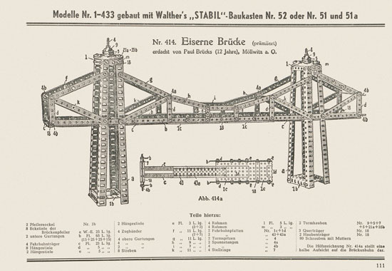 Walther Metall-Baukasten Stabil Katalog 1951