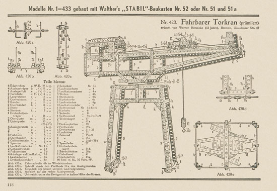 Walther Metall-Baukasten Stabil Katalog 1951