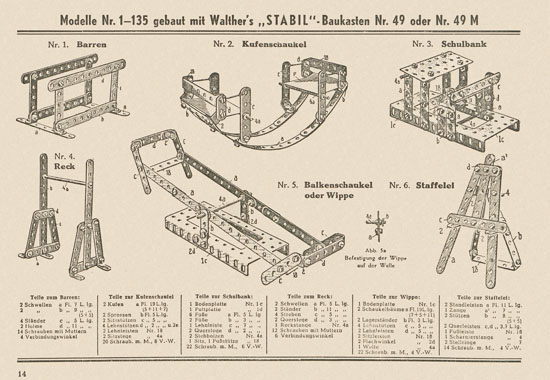 Walther Metall-Baukasten Stabil Katalog 1951