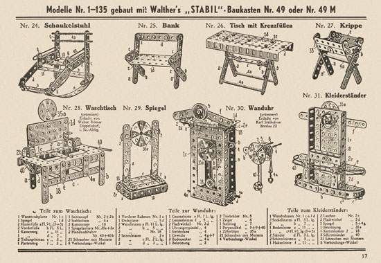 Walther Metall-Baukasten Stabil Katalog 1951