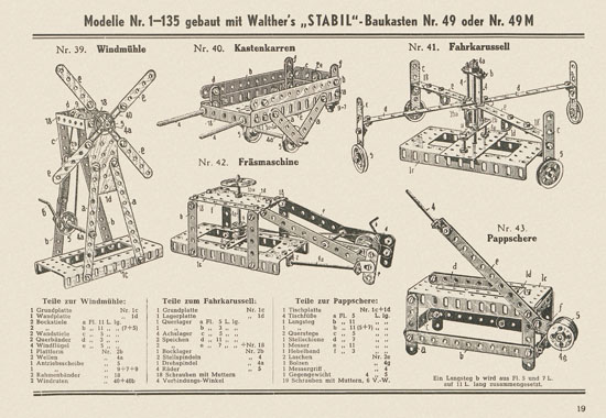 Walther Metall-Baukasten Stabil Katalog 1951