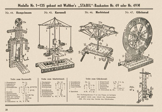 Walther Metall-Baukasten Stabil Katalog 1951