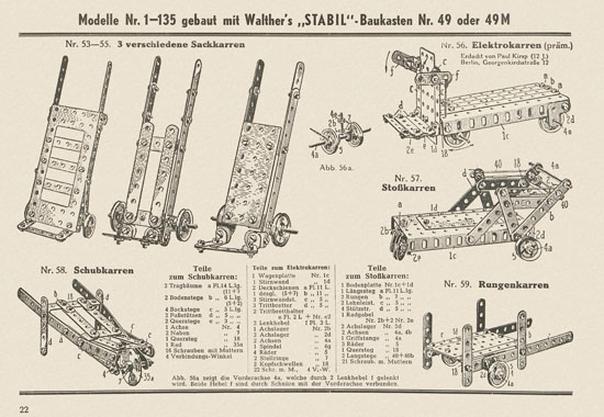 Walther Metall-Baukasten Stabil Katalog 1951