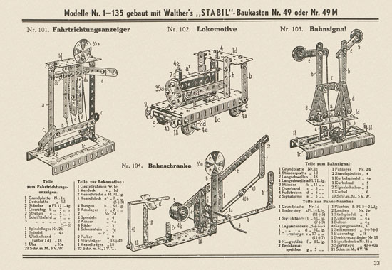 Walther Metall-Baukasten Stabil Katalog 1951