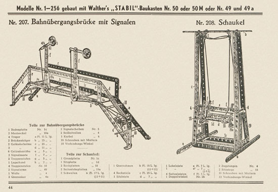 Walther Metall-Baukasten Stabil Katalog 1951