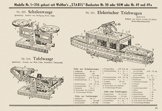 Walther Metall-Baukasten Stabil Katalog 1951