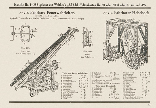 Walther Metall-Baukasten Stabil Katalog 1951
