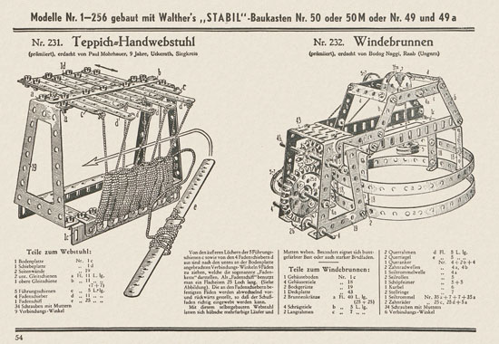 Walther Metall-Baukasten Stabil Katalog 1951