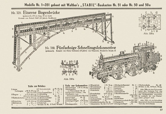 Walther Metall-Baukasten Stabil Katalog 1951