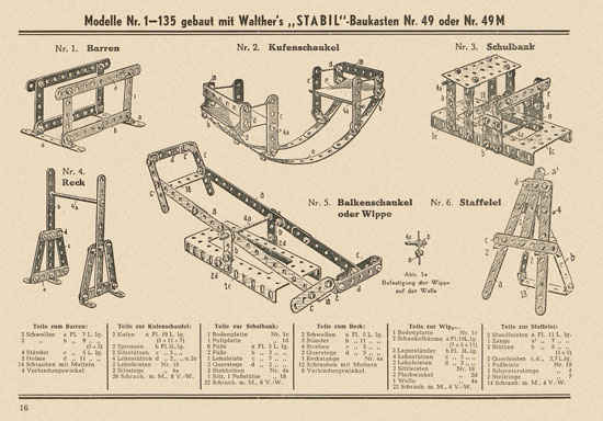 Walther Metall-Baukasten Stabil Katalog 1952