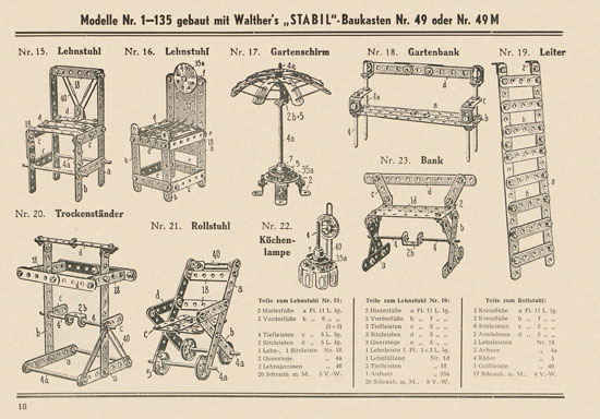 Walther Metall-Baukasten Stabil Katalog 1952