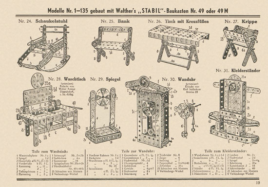 Walther Metall-Baukasten Stabil Katalog 1952