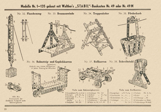 Walther Metall-Baukasten Stabil Katalog 1952