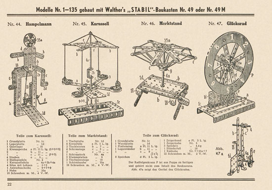 Walther Metall-Baukasten Stabil Katalog 1952