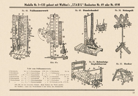 Walther Metall-Baukasten Stabil Katalog 1952