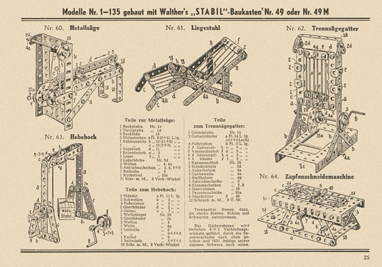 Walther Metall-Baukasten Stabil Katalog 1952