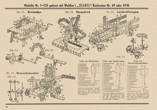 Walther Metall-Baukasten Stabil Katalog 1952