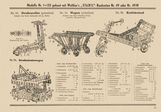 Walther Metall-Baukasten Stabil Katalog 1952