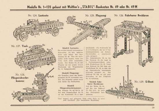 Walther Metall-Baukasten Stabil Katalog 1952