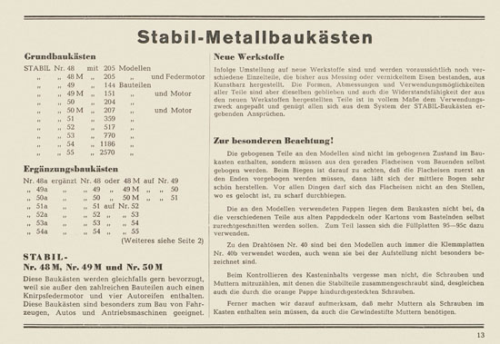 Walther Metall-Baukasten Stabil Katalog 1953