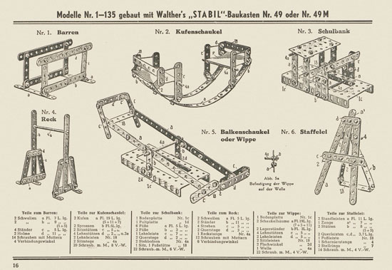 Walther Metall-Baukasten Stabil Katalog 1953