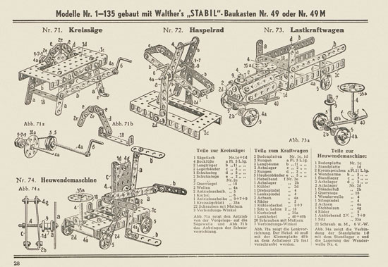 Walther Metall-Baukasten Stabil Katalog 1953