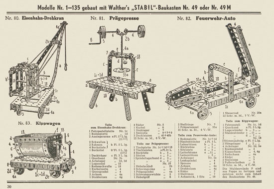 Walther Metall-Baukasten Stabil Katalog 1953