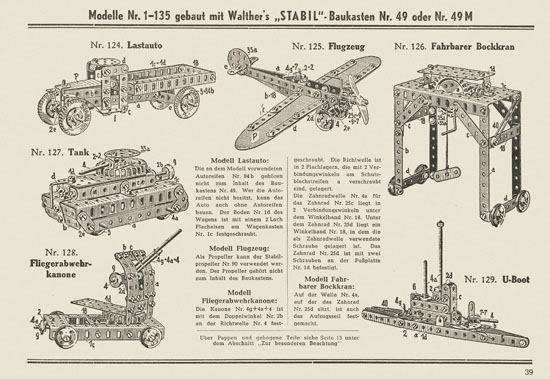 Walther Metall-Baukasten Stabil Katalog 1953