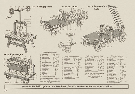 Walther Metall-Baukasten Stabil Katalog 1956