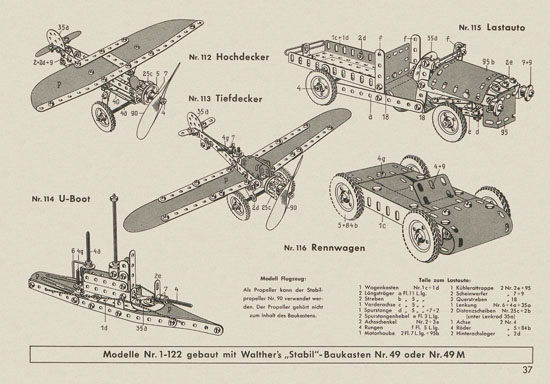 Walther Metall-Baukasten Stabil Katalog 1956