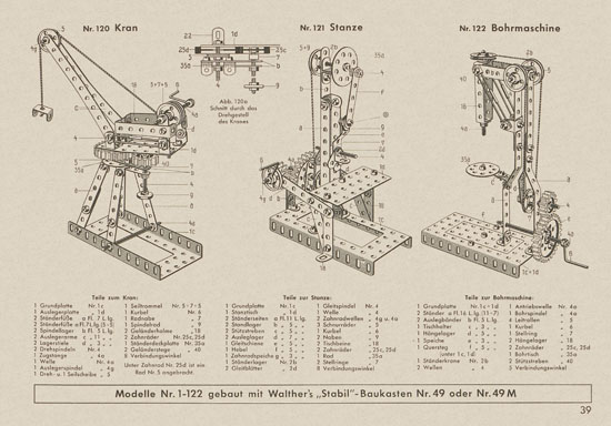 Walther Metall-Baukasten Stabil Katalog 1956