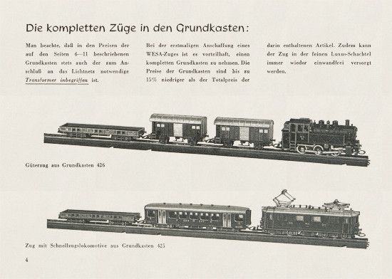 Wesa Elektrische Modelleisenbahn Spur 13 mm Katalog 1954