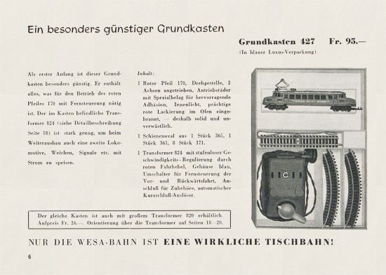 Wesa Elektrische Modelleisenbahn Spur 13 mm Katalog 1954