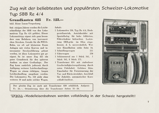 Wesa Elektrische Modelleisenbahn Spur 13 mm Katalog 1954