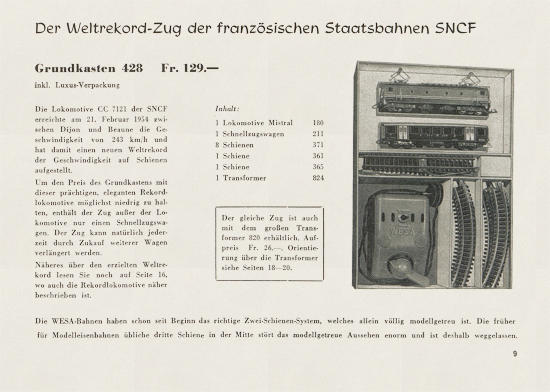 Wesa Elektrische Modelleisenbahn Spur 13 mm Katalog 1954