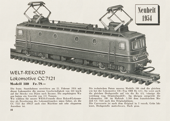 Wesa Elektrische Modelleisenbahn Spur 13 mm Katalog 1954