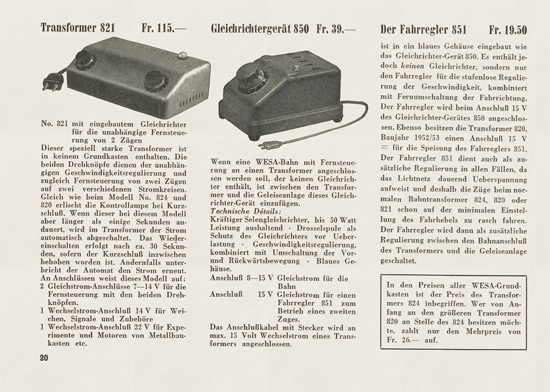 Wesa Elektrische Modelleisenbahn Spur 13 mm Katalog 1954