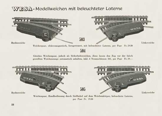 Wesa Elektrische Modelleisenbahn Spur 13 mm Katalog 1954