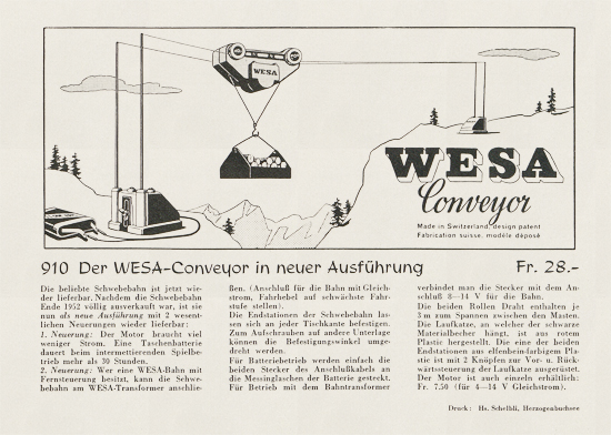 Wesa Elektrische Modelleisenbahn Spur 13 mm Katalog 1954